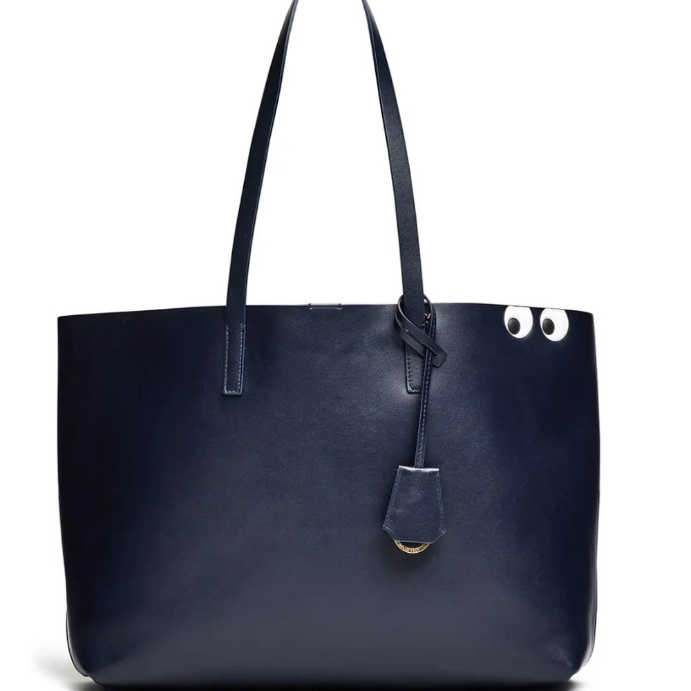 Anya Hindmarch Ebury Eyes Leather Shopper Bag NAVY